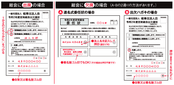 総会出欠ハガキ・委任状の記入方法