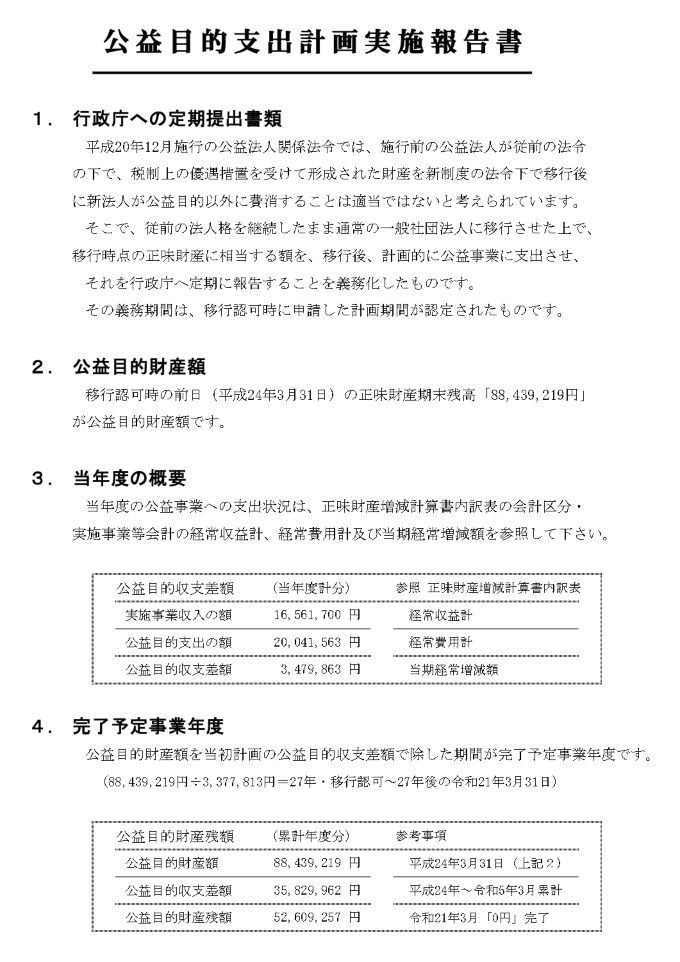 公益目的支出計画実施報告書