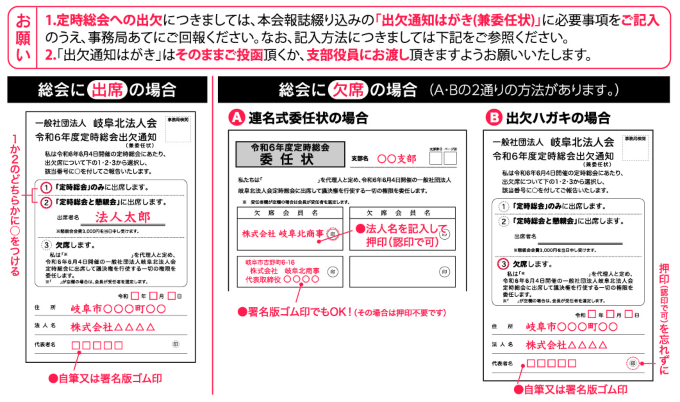 総会出欠ハガキ・委任状の記入方法